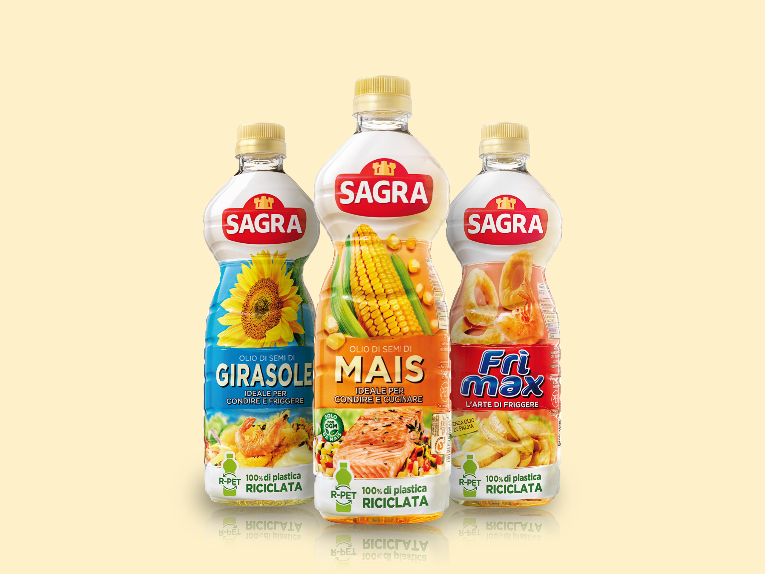 Olio Sagra presenta le nuove bottiglie in r-PET realizzate con il 100% di plastica riciclata per la gamma di oli di semi